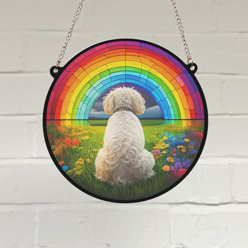 Bichon Frise Rainbow Bridge Stained Glass Effect Suncatcher